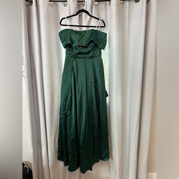 Lulu’s Greatest Hits Forest Green Satin Off-the-Shoulder Maxi Dress - Picture 2 of 5